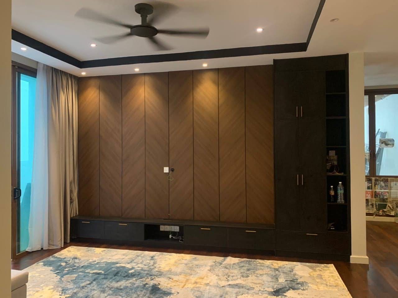 Laminate TV cabinet with tall storage